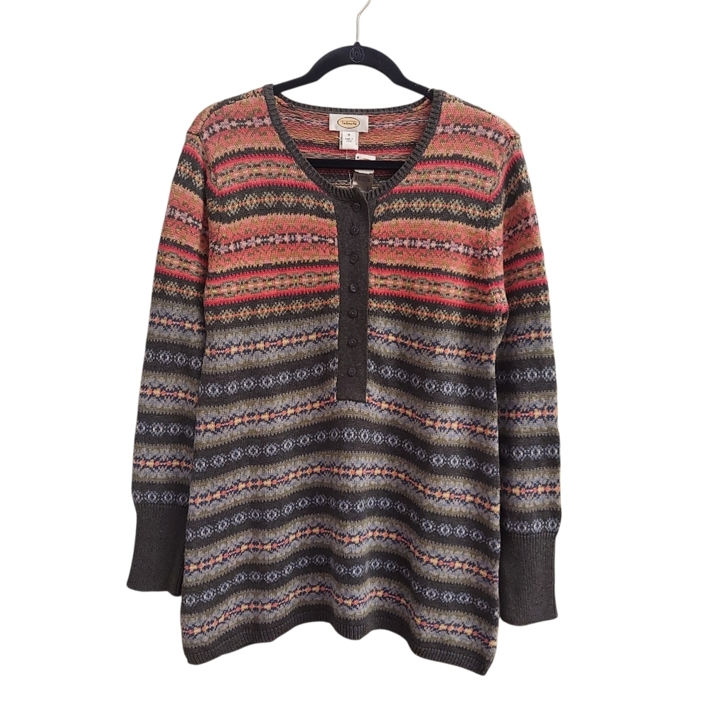 NWT TALBOTS Fair Isle Henley Style Pullover Long Sleeve Tunic Sweater